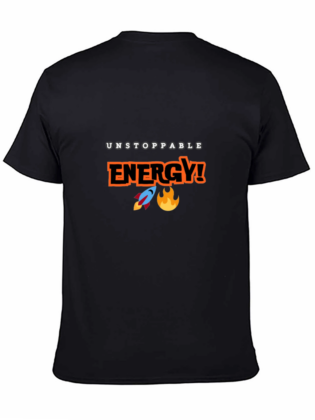 Unstoppable Energy Black T-Shirt - Rocket & Flame Design
