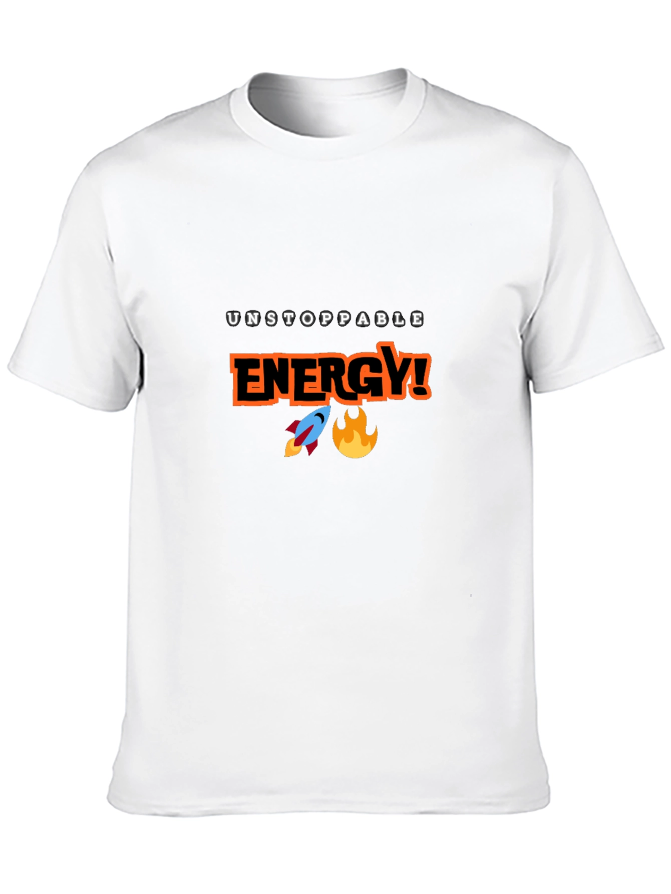 Unstoppable Energy Black T-Shirt - Rocket & Flame Design