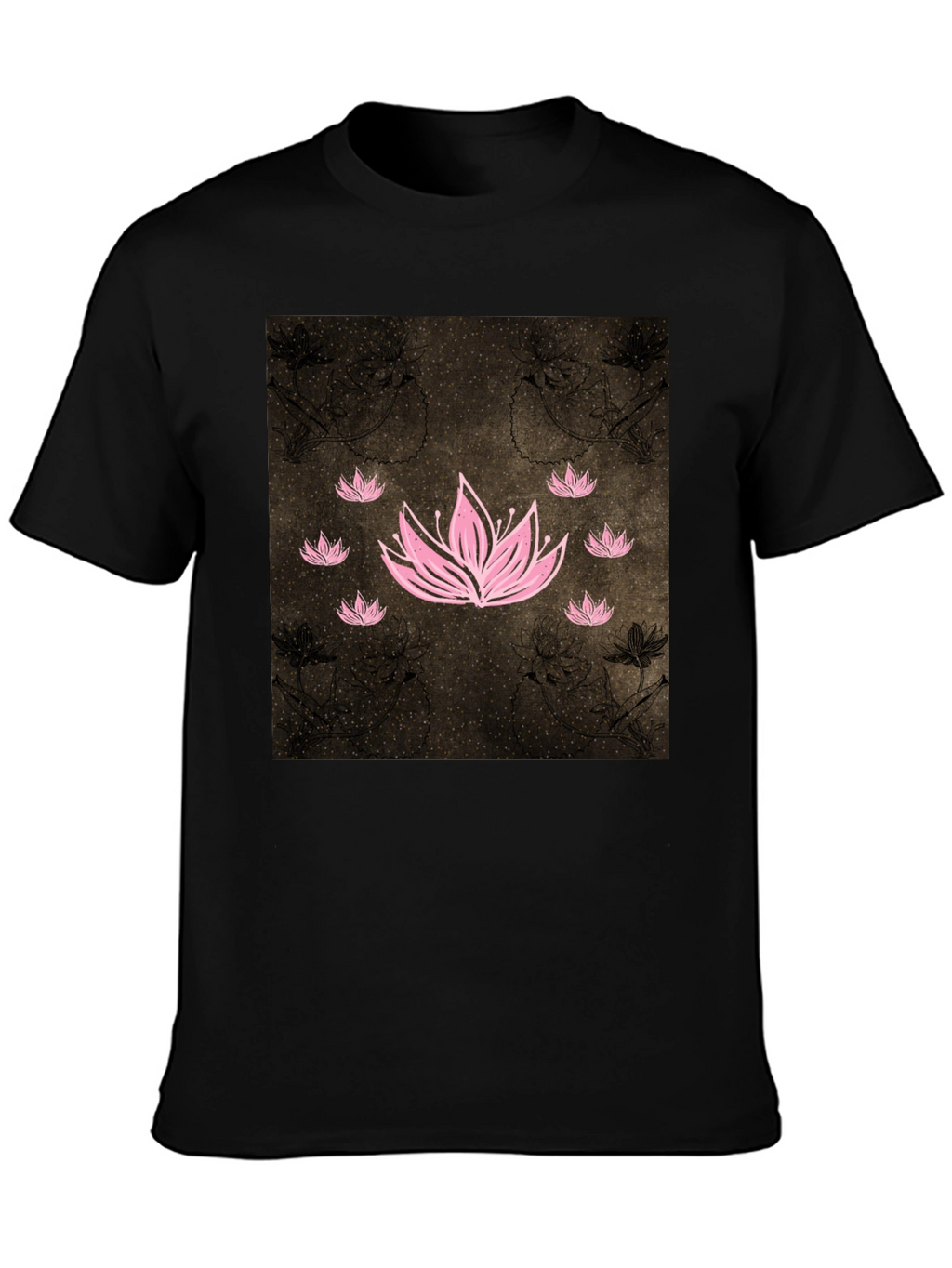 Lotus Graphic Black Tee - Unique Floral Design