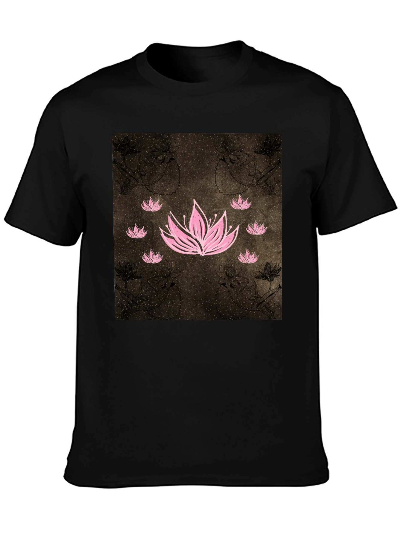 Lotus Graphic Black Tee - Unique Floral Design