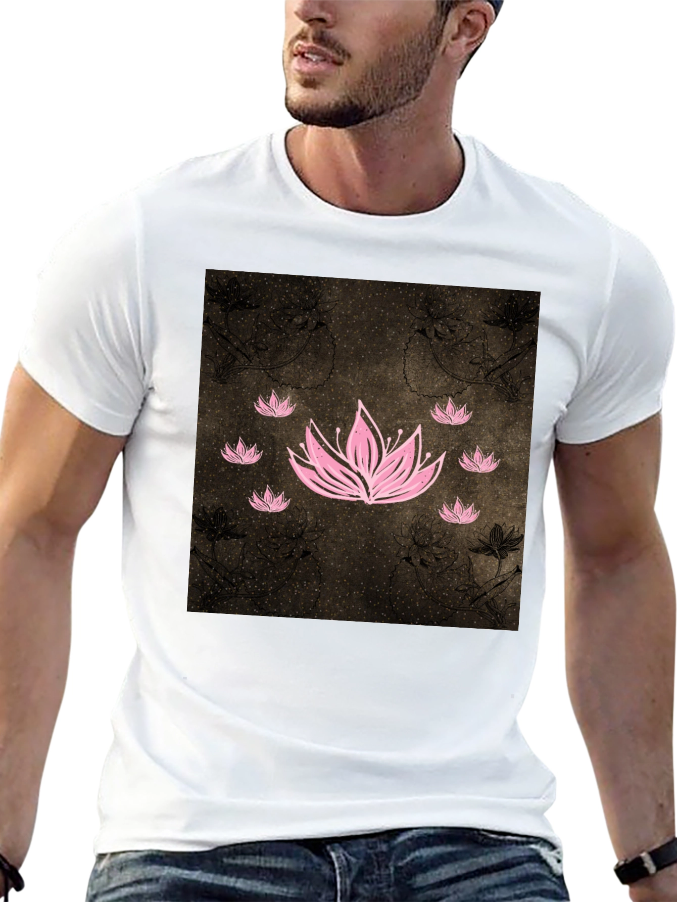 Lotus Graphic Black Tee - Unique Floral Design