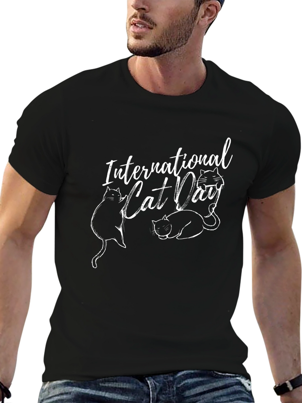 International Cat Day Black T-Shirt