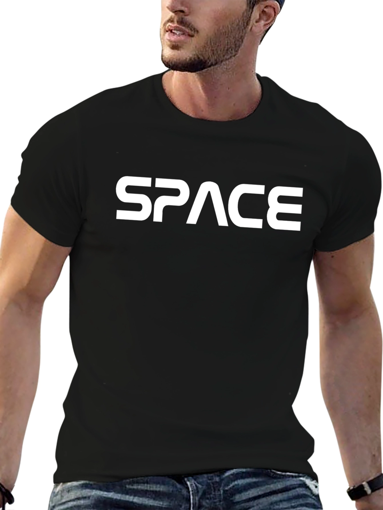 Space Graphic Tee - Black Cotton Casual T-Shirt