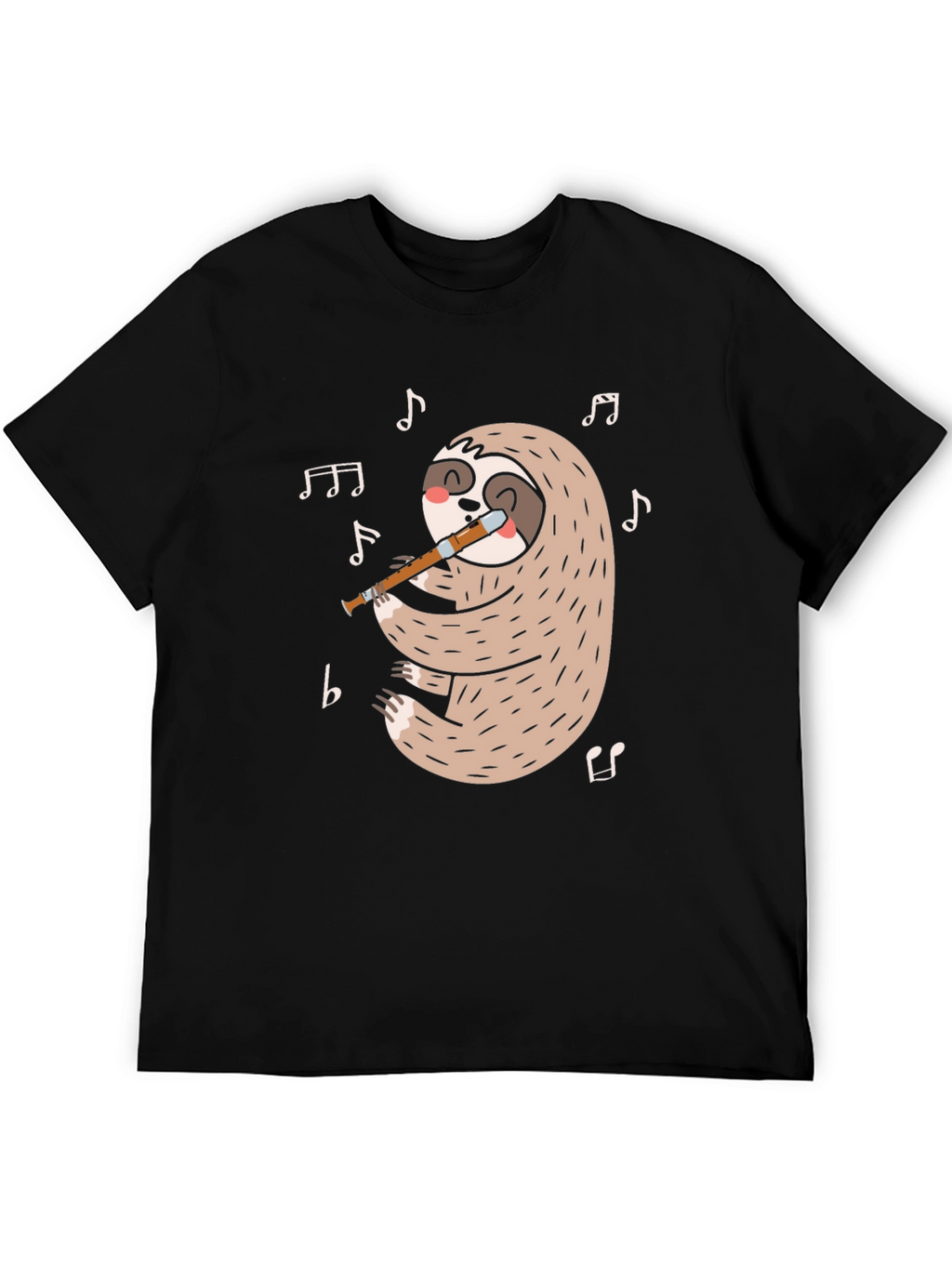 Sloth Flute Musician Black T-Shirt
