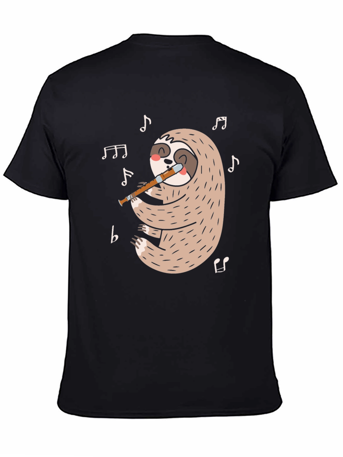 Sloth Flute Musician Black T-Shirt