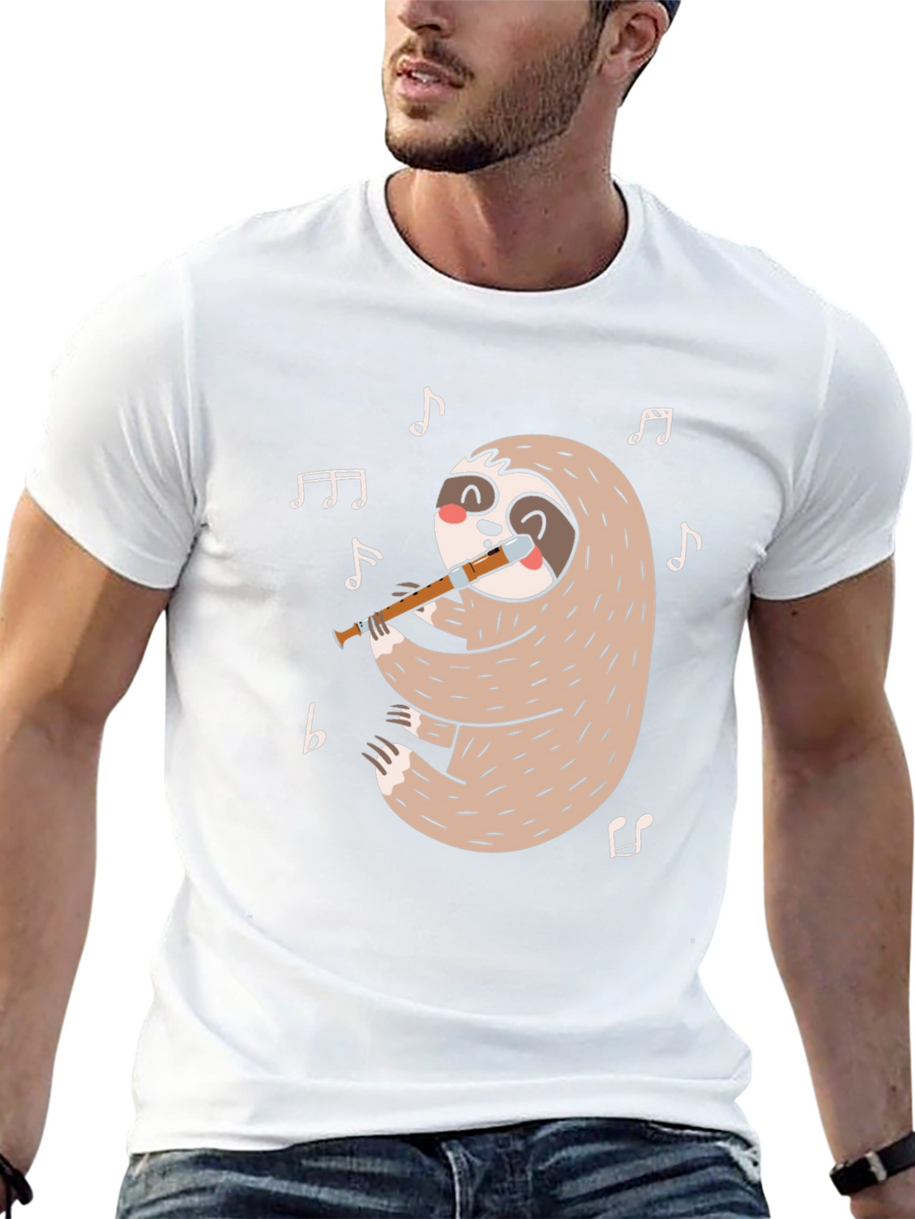 Sloth Flute Musician Black T-Shirt
