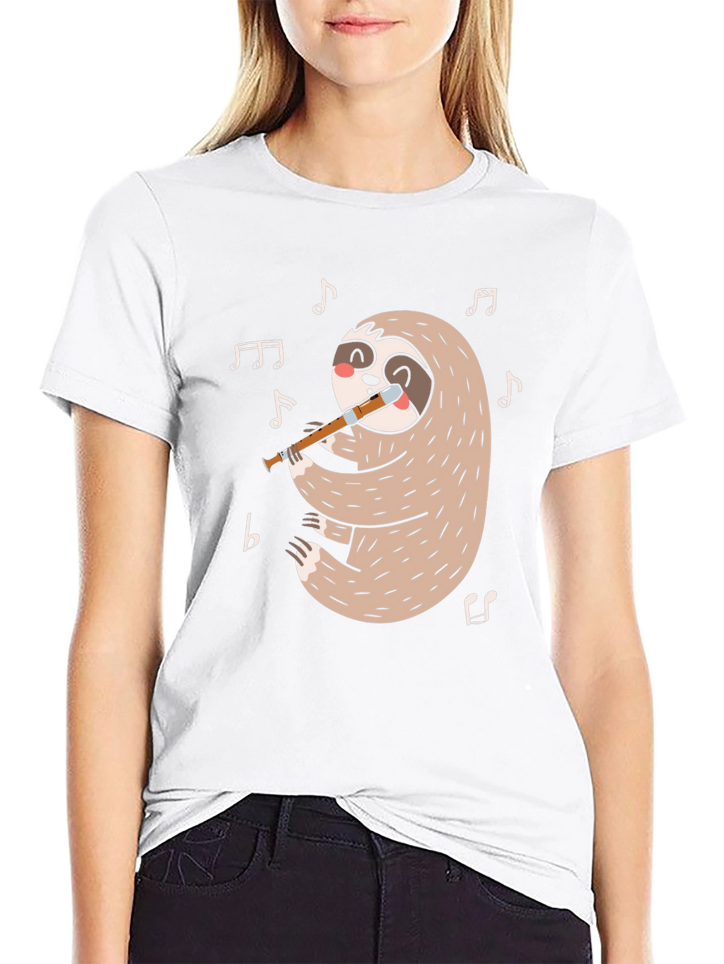 Sloth Flute Musician Black T-Shirt