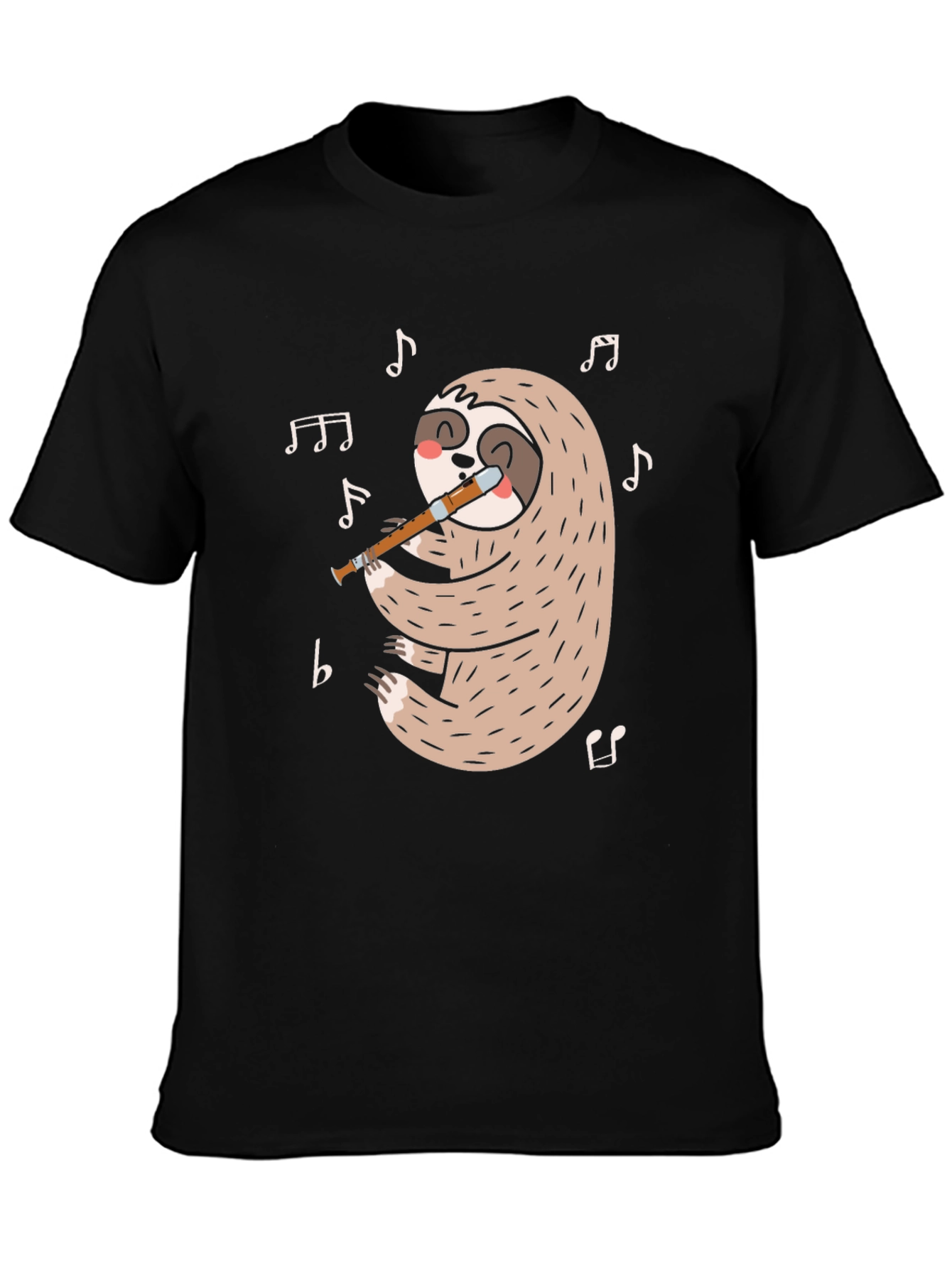 Sloth Flute Musician Black T-Shirt