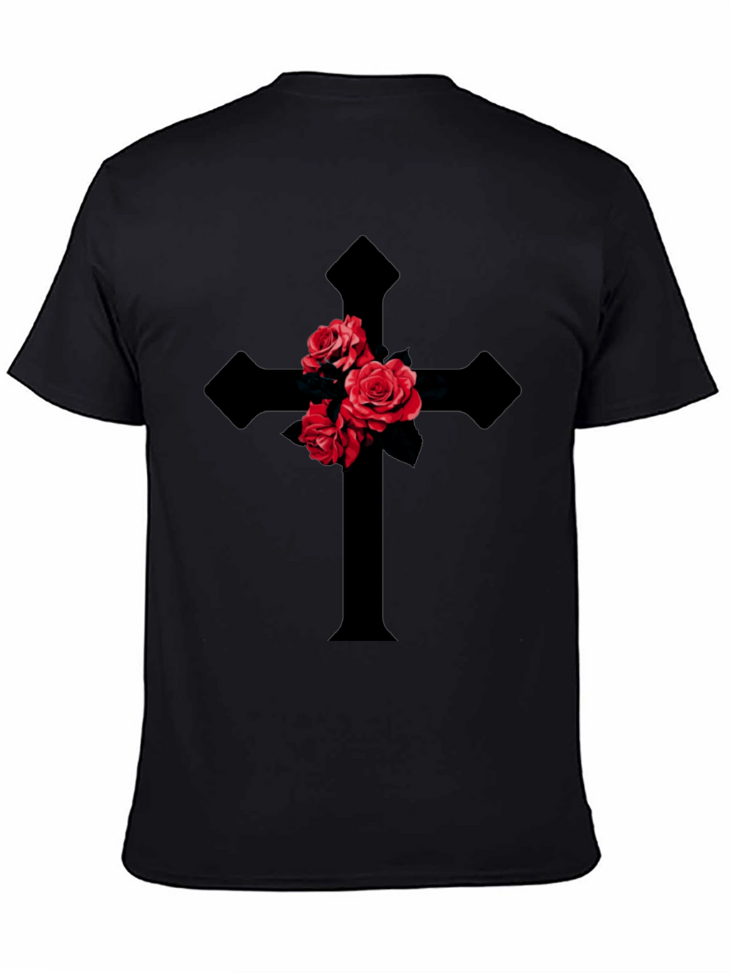 Rose Cross Graphic T-Shirt - Gothic Style