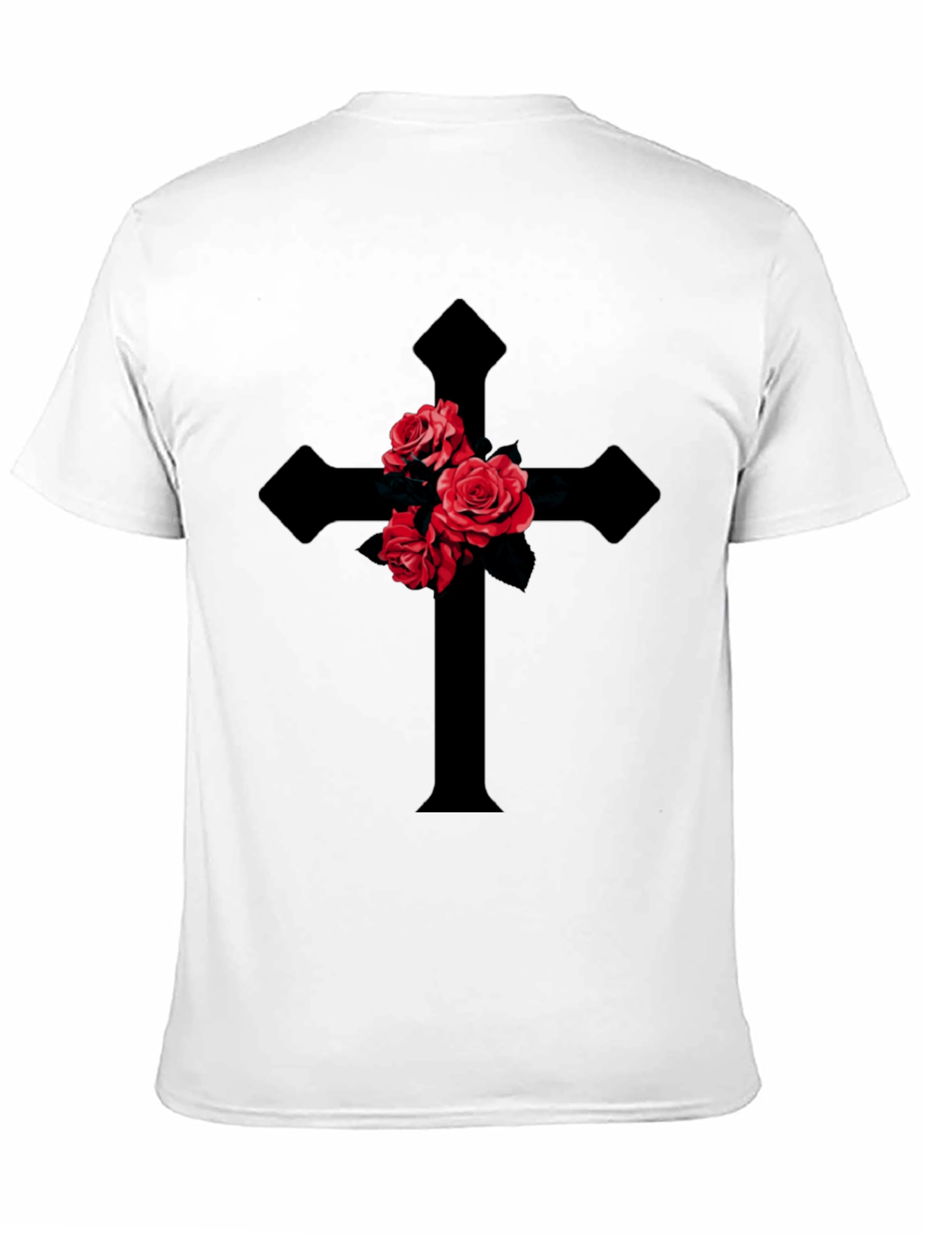 Rose Cross Graphic T-Shirt - Gothic Style