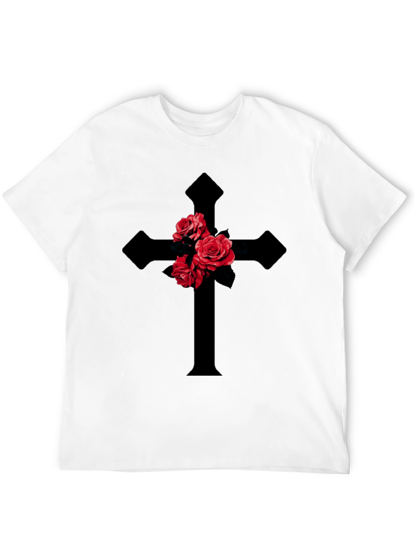 Rose Cross Graphic T-Shirt - Gothic Style