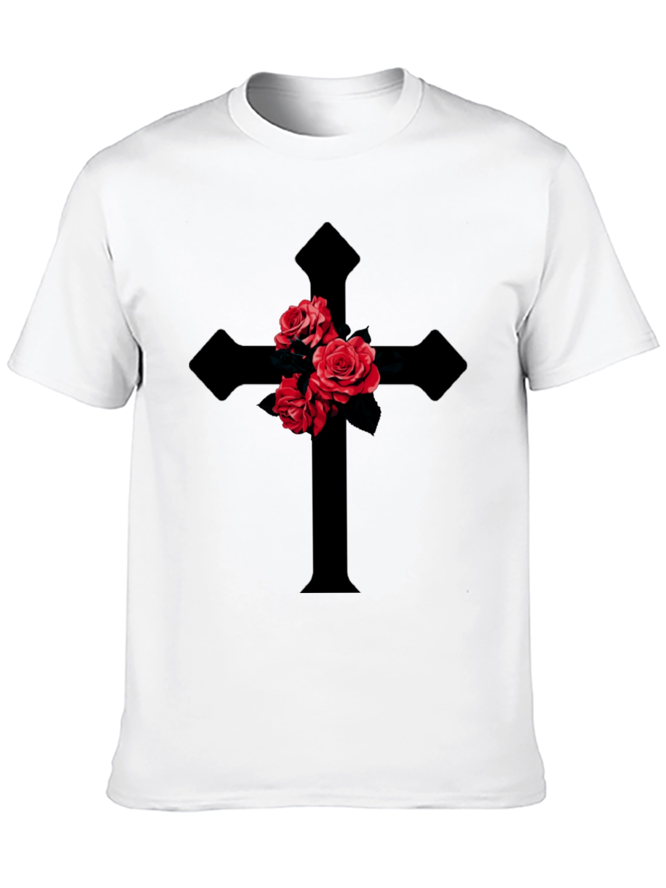 Rose Cross Graphic T-Shirt - Gothic Style