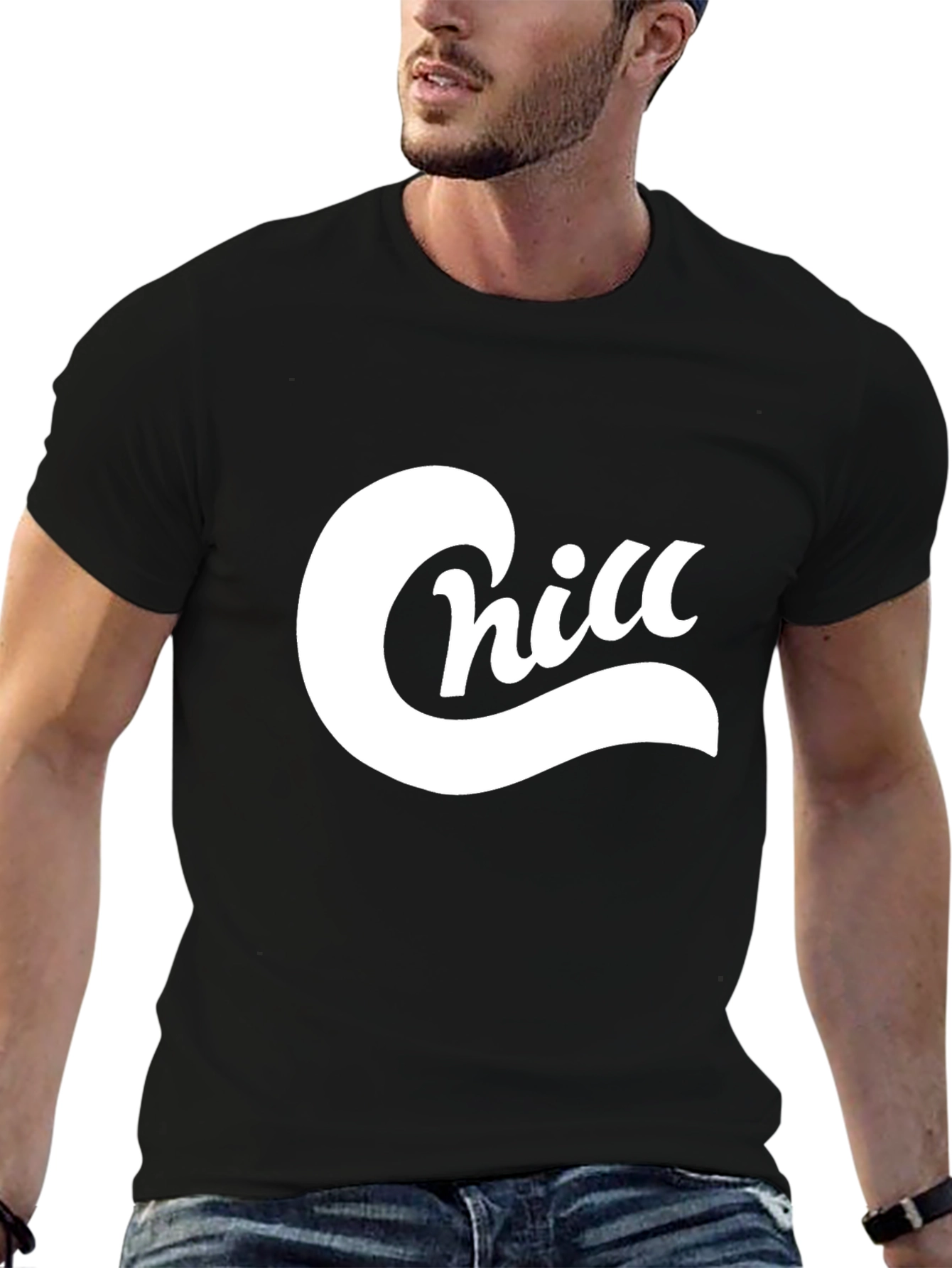 Chill Graphic Tee - Black Cotton Blend Casual T-Shirt
