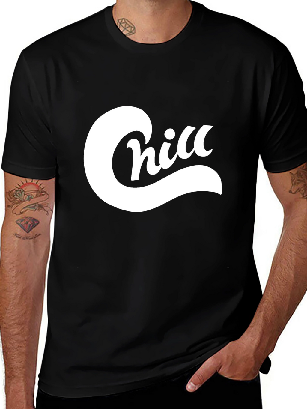 Chill Graphic Tee - Black Cotton Blend Casual T-Shirt