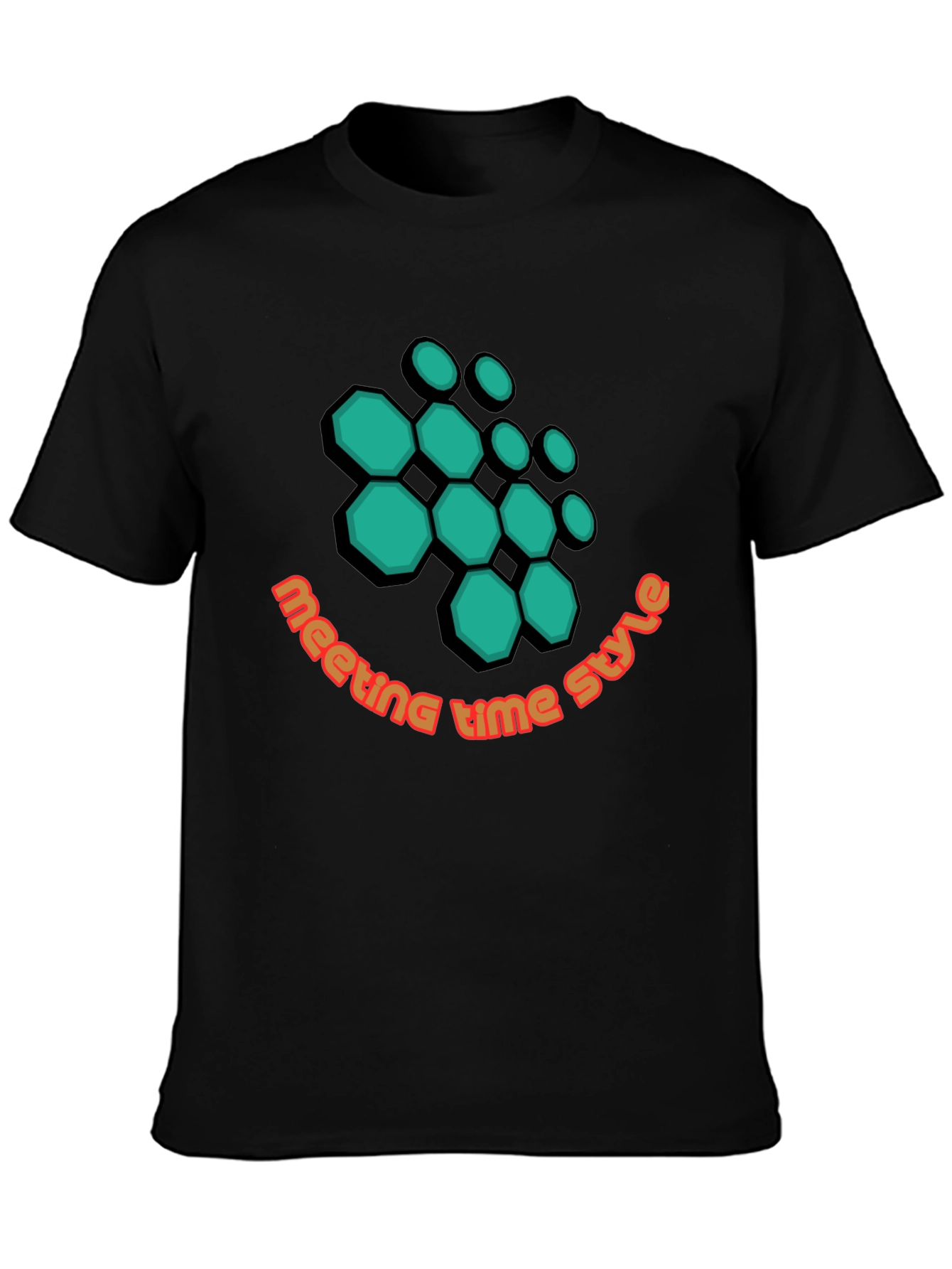 Geometric Hexagon Design Black T-Shirt