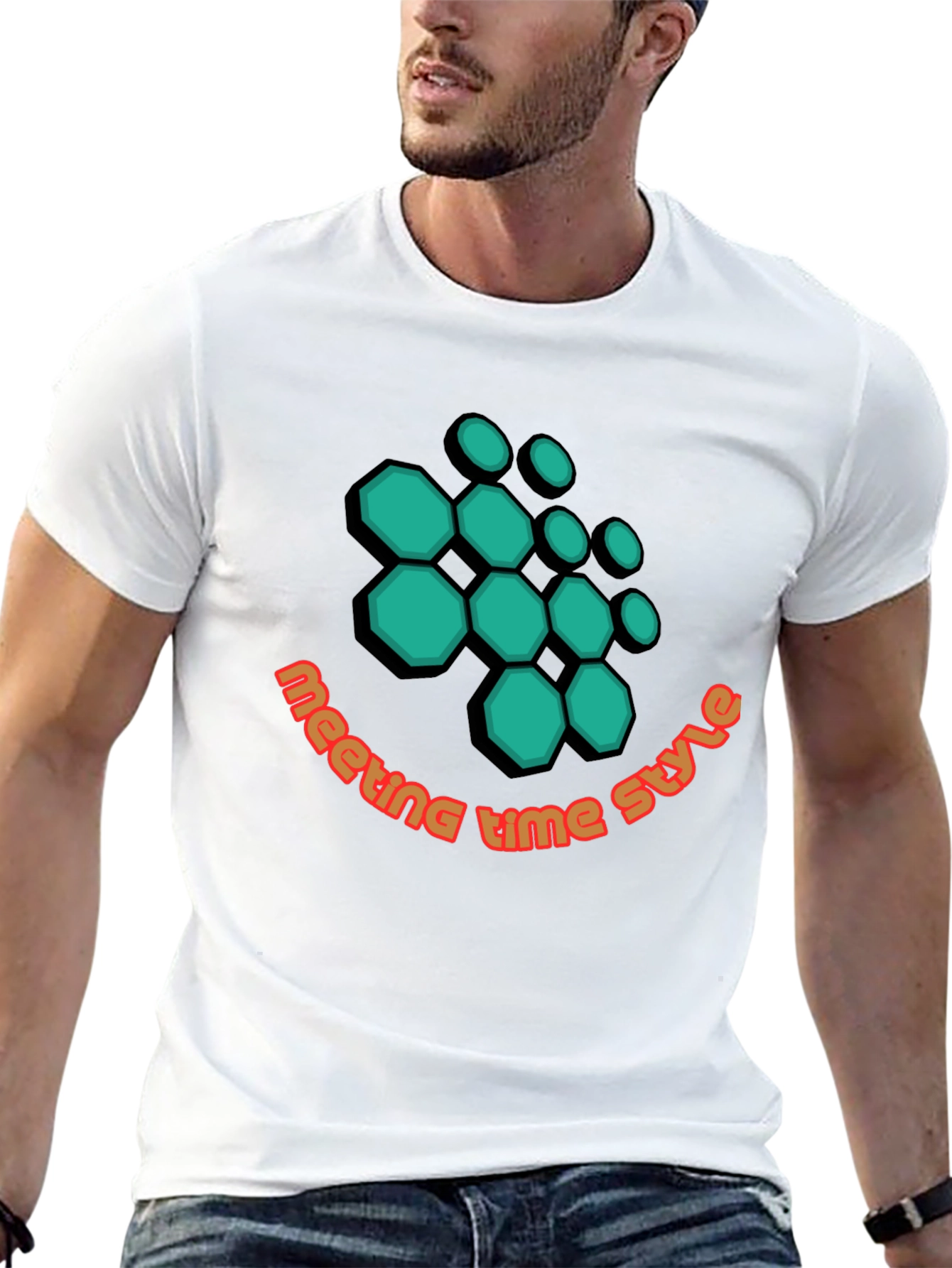 Geometric Hexagon Design Black T-Shirt