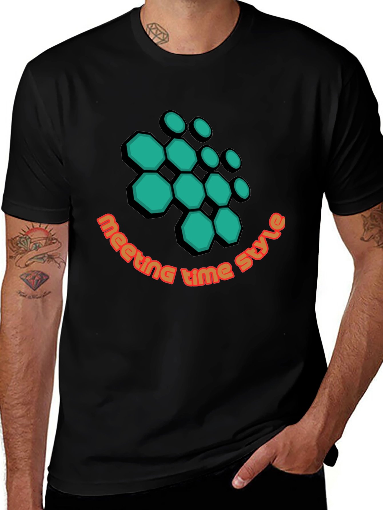 Geometric Hexagon Design Black T-Shirt