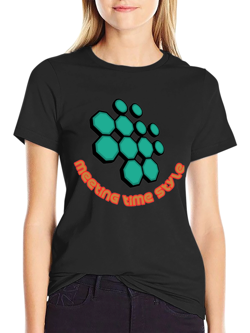 Geometric Hexagon Design Black T-Shirt