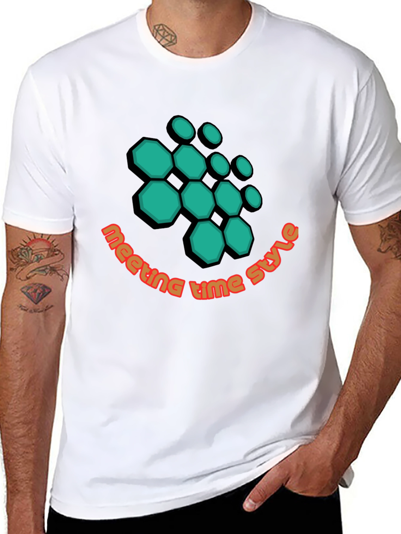 Geometric Hexagon Design Black T-Shirt
