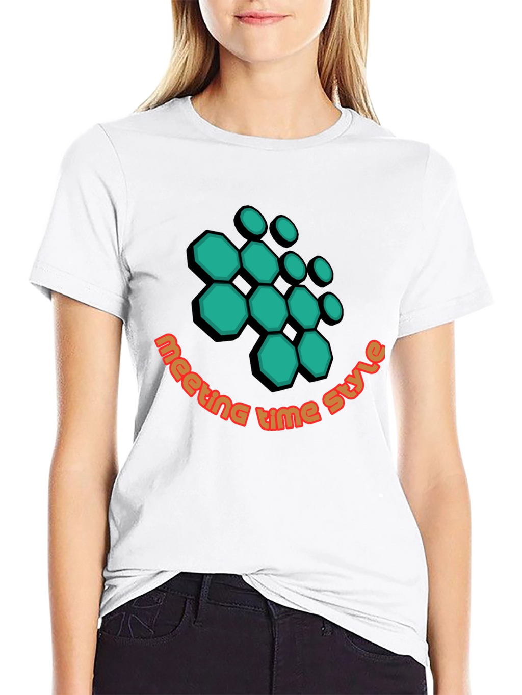Geometric Hexagon Design Black T-Shirt