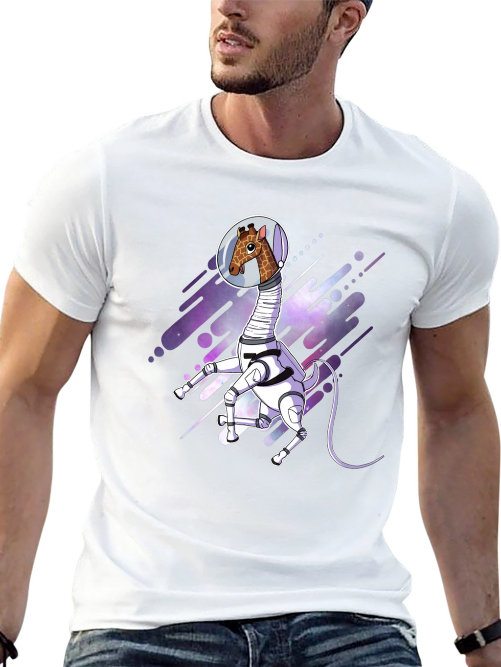 Giraffe Astronaut Black T-Shirt