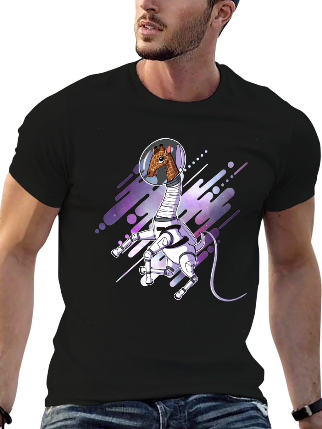 Giraffe Astronaut Black T-Shirt
