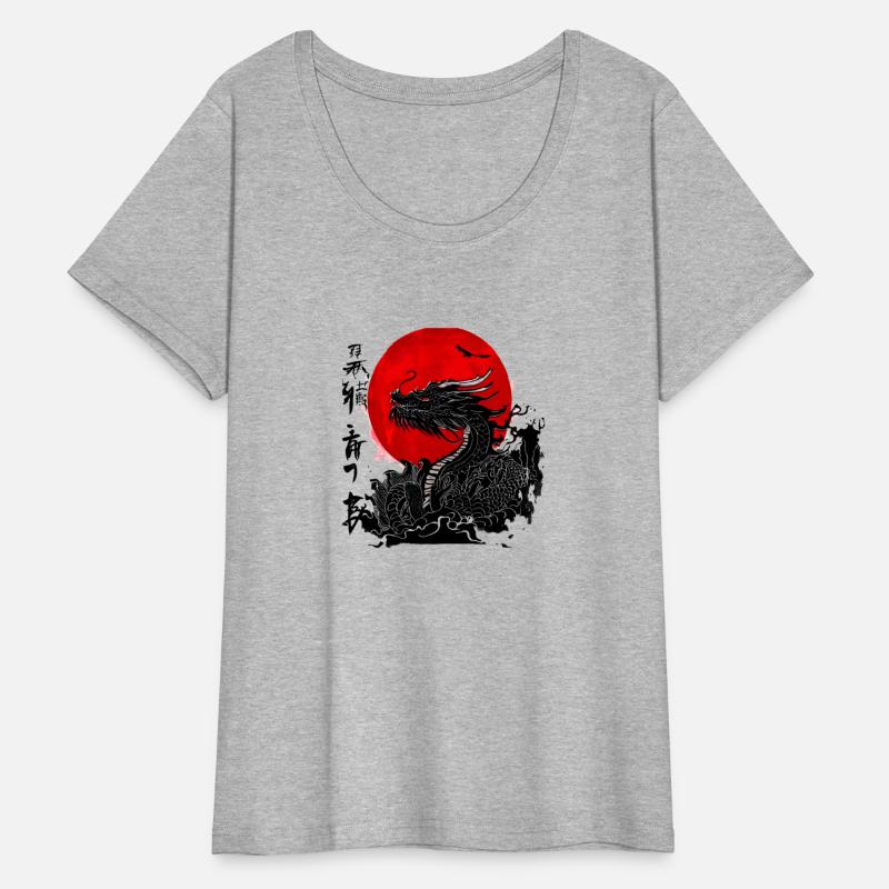 Dragon and crimson sun with ink japanese