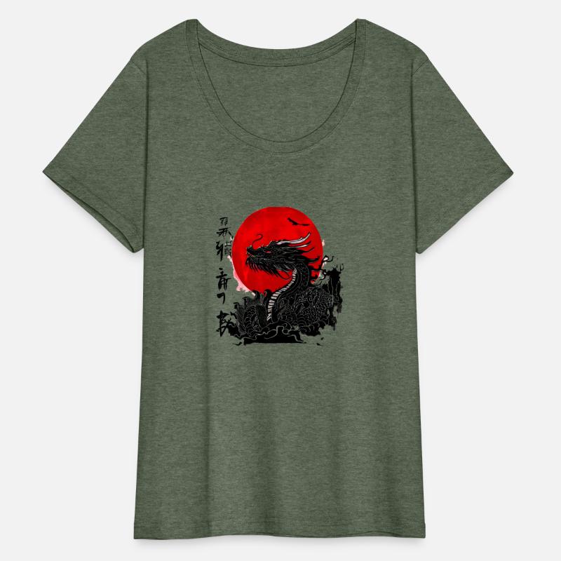 Dragon and crimson sun with ink japanese