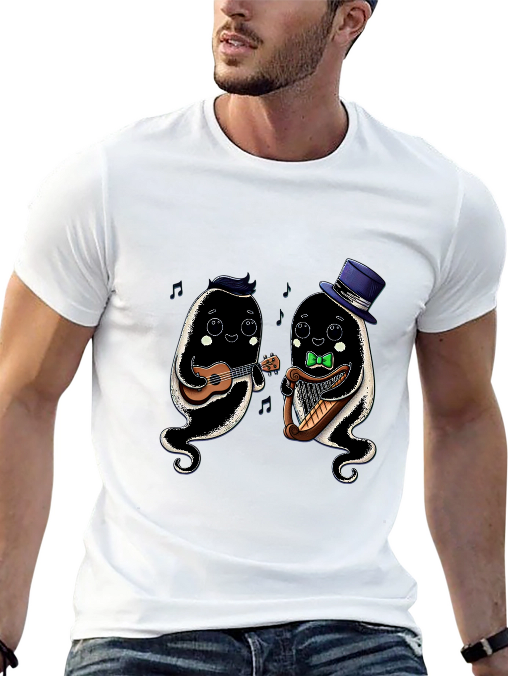 Musical Ghosts Graphic Tee - Black Cotton T-Shirt