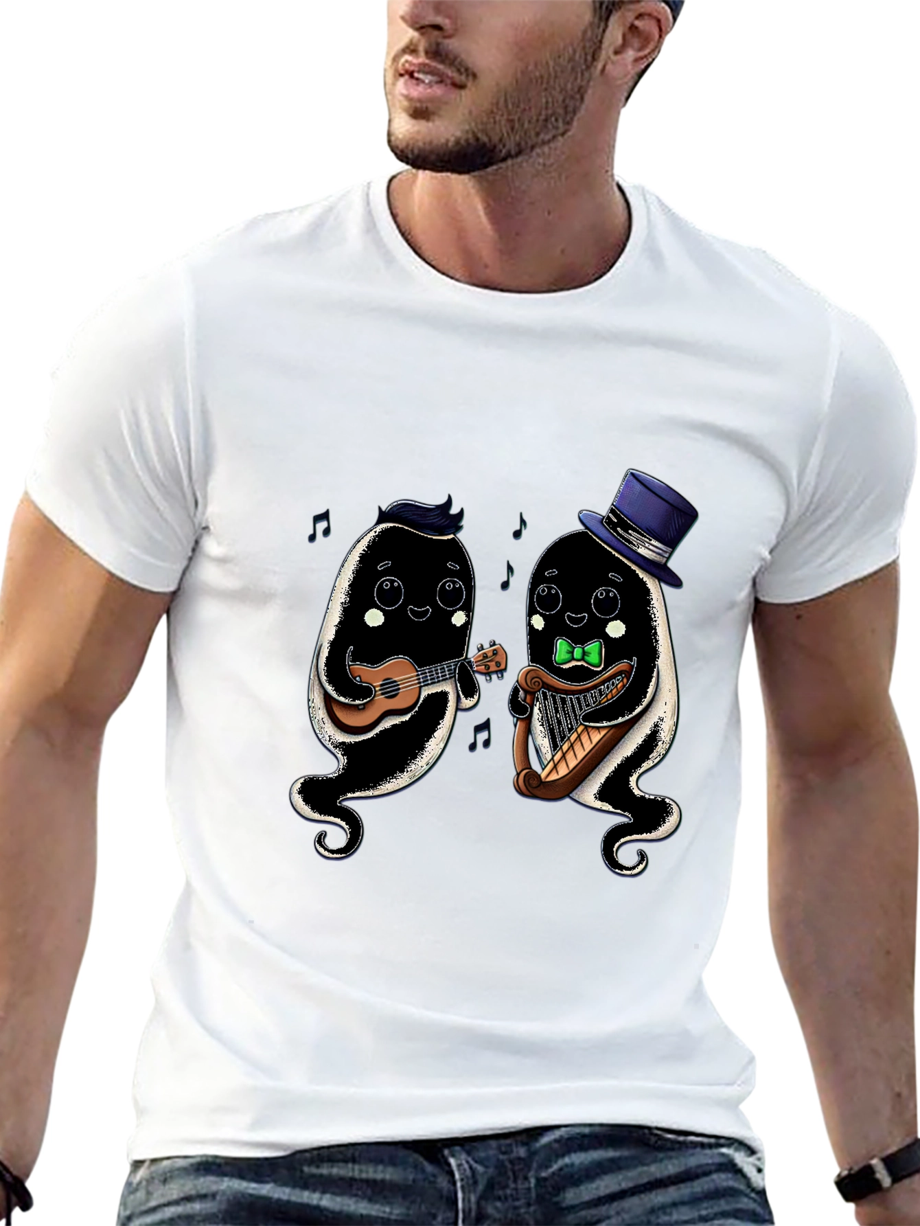 Musical Ghosts Graphic Tee - Black Cotton T-Shirt