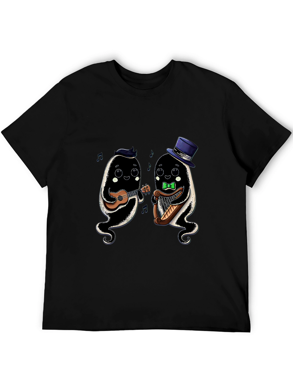 Musical Ghosts Graphic Tee - Black Cotton T-Shirt