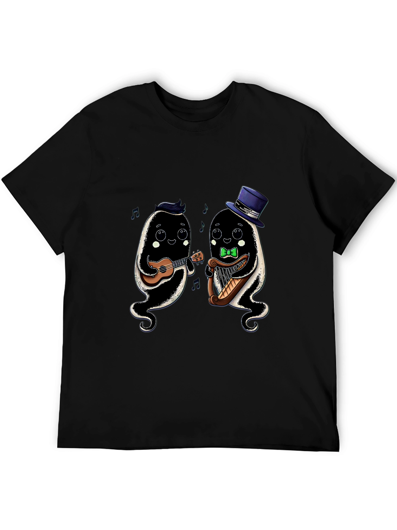 Musical Ghosts Graphic Tee - Black Cotton T-Shirt