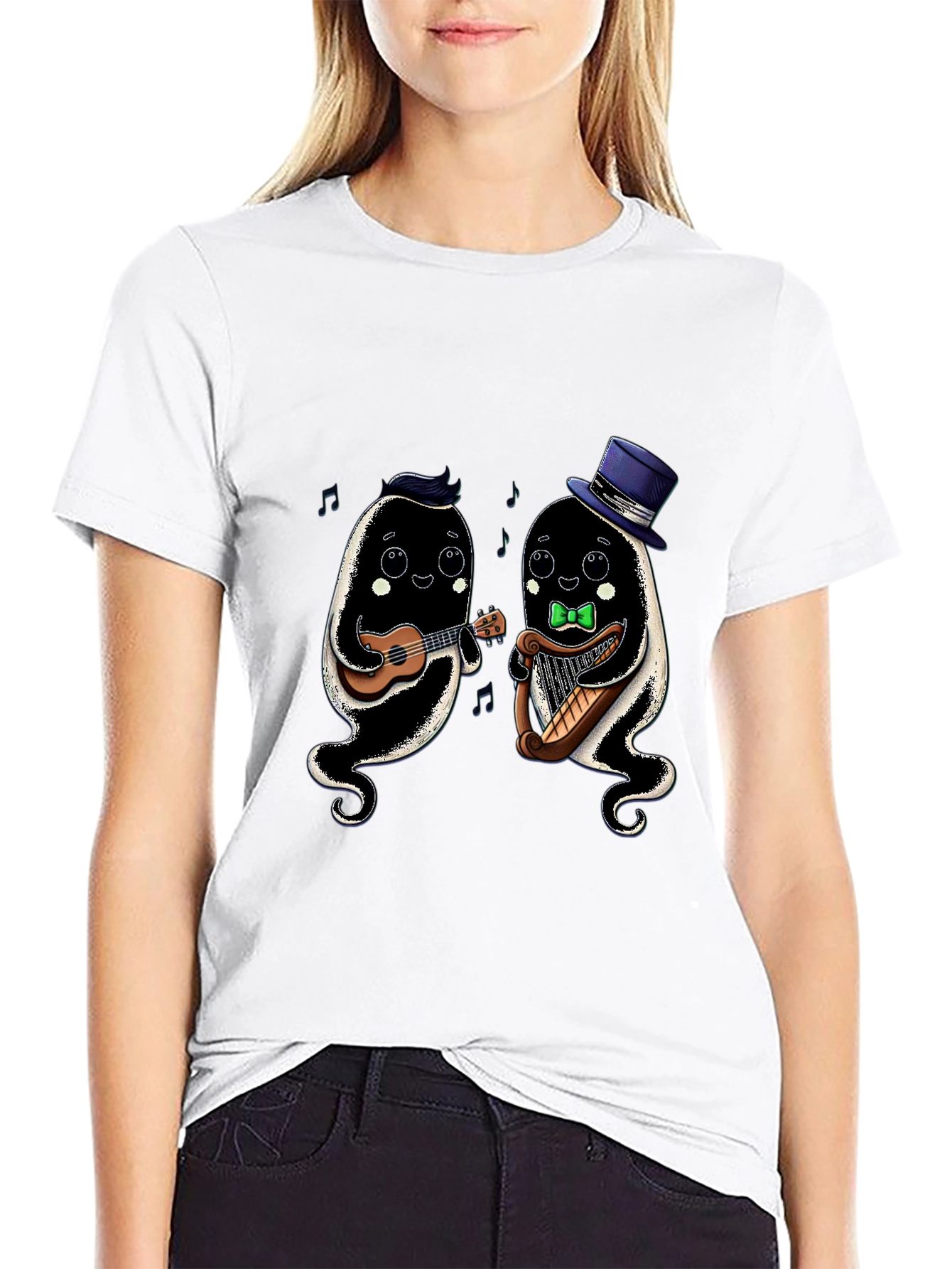 Musical Ghosts Graphic Tee - Black Cotton T-Shirt