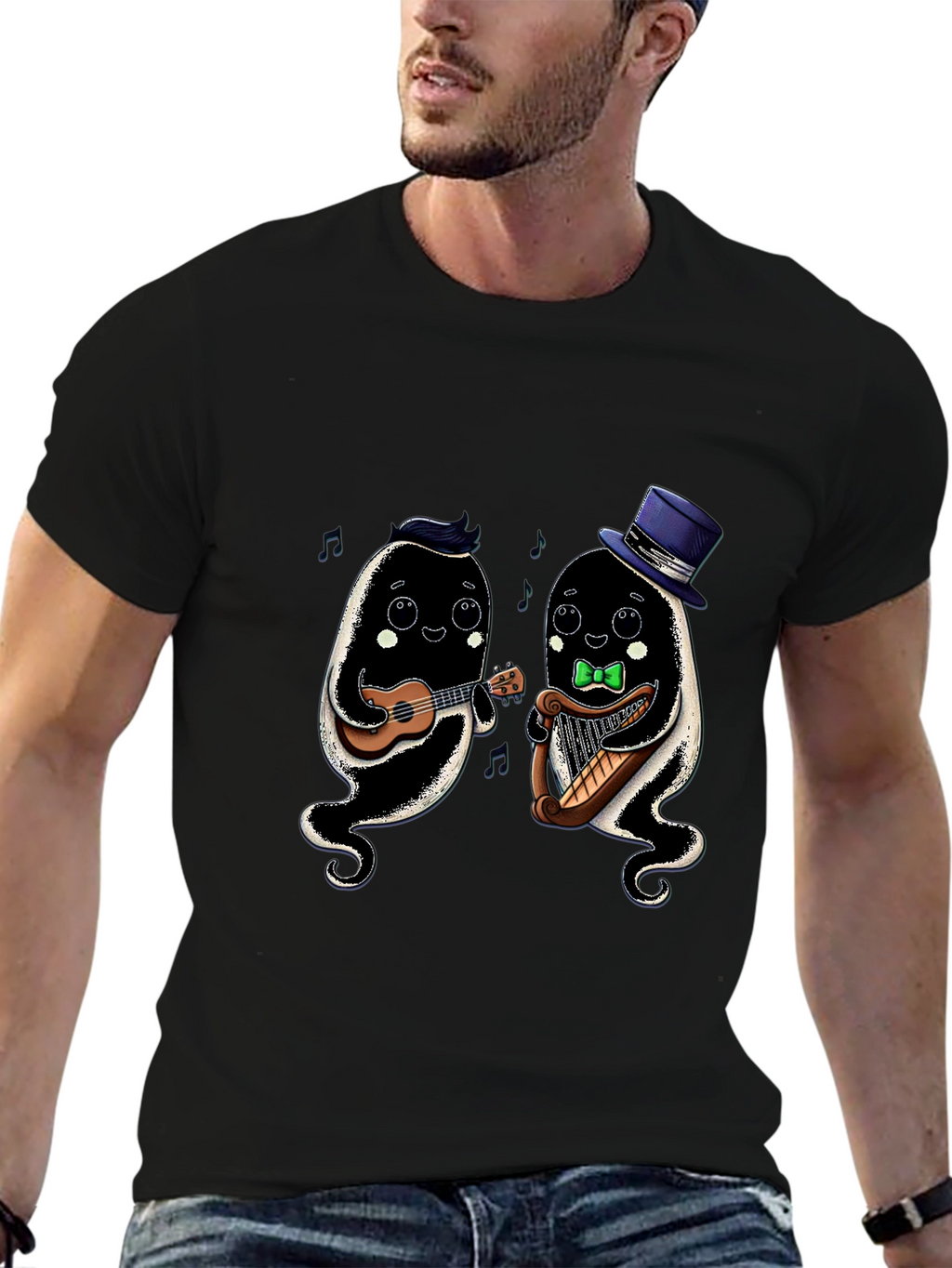 Musical Ghosts Graphic Tee - Black Cotton T-Shirt
