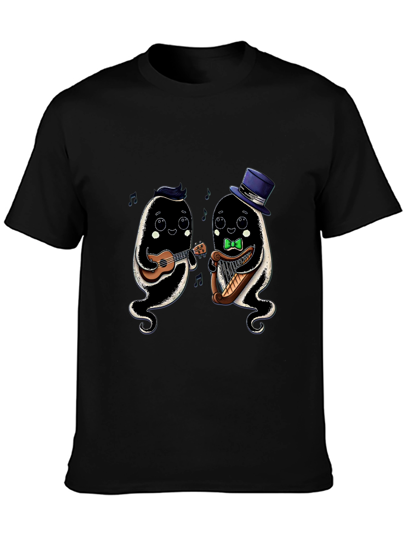 Musical Ghosts Graphic Tee - Black Cotton T-Shirt