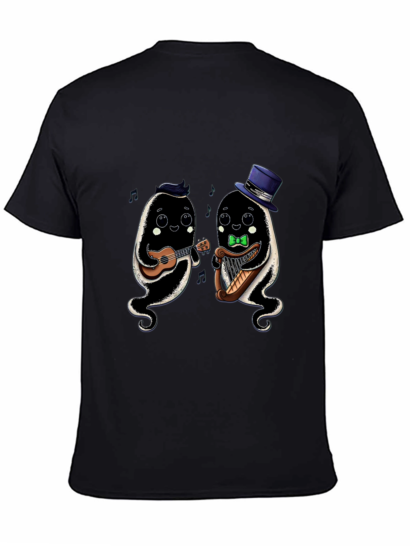 Musical Ghosts Graphic Tee - Black Cotton T-Shirt