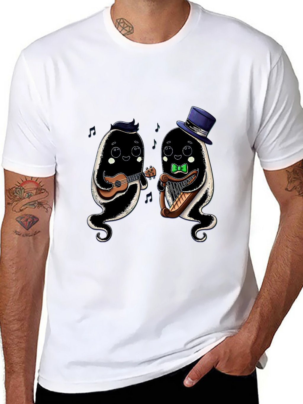Musical Ghosts Graphic Tee - Black Cotton T-Shirt