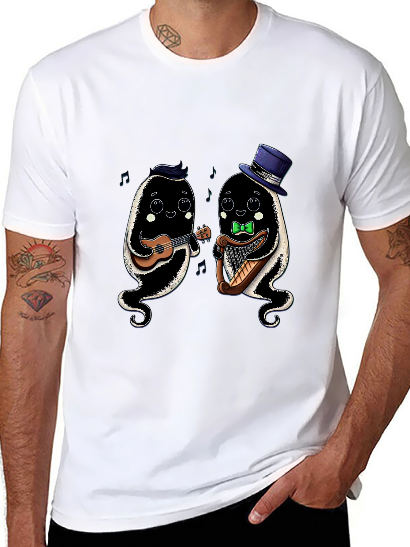 Musical Ghosts Graphic Tee - Black Cotton T-Shirt