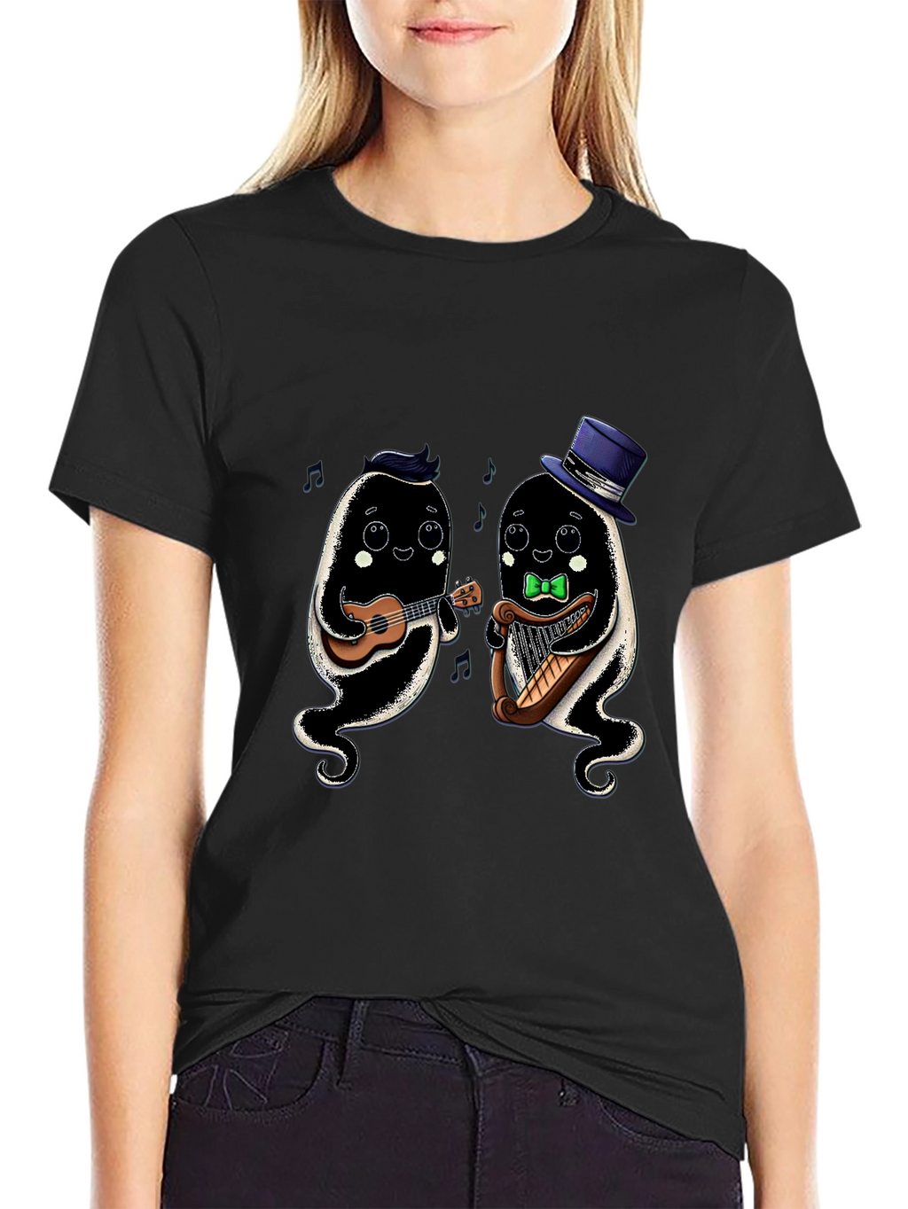 Musical Ghosts Graphic Tee - Black Cotton T-Shirt