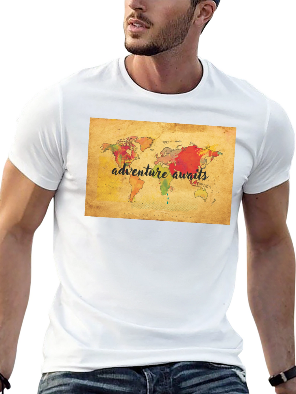 Adventure Awaits World Map Graphic Tee - Black