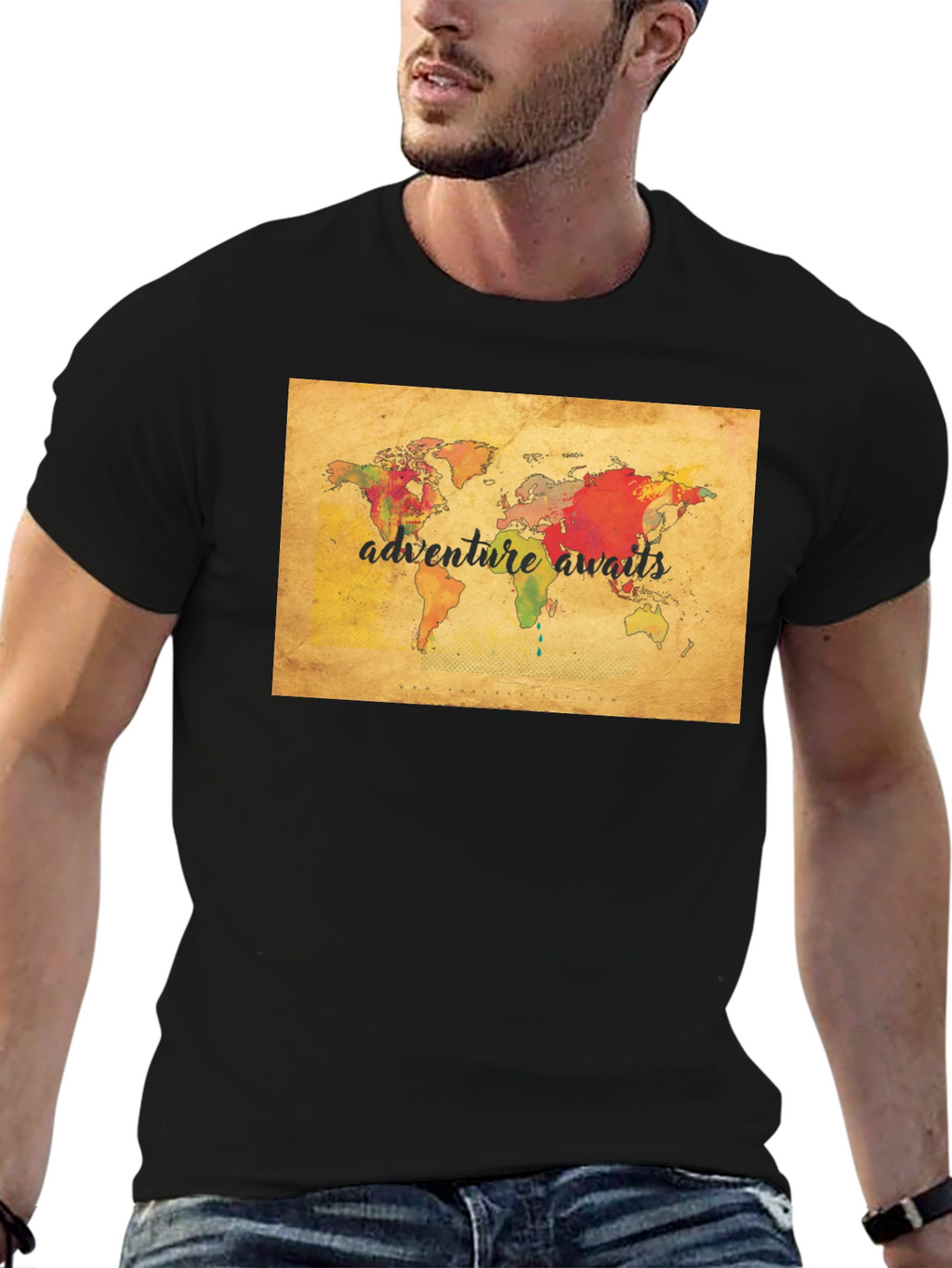 Adventure Awaits World Map Graphic Tee - Black