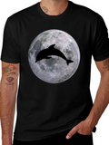 Dolphin Moon Graphic T-Shirt - Black