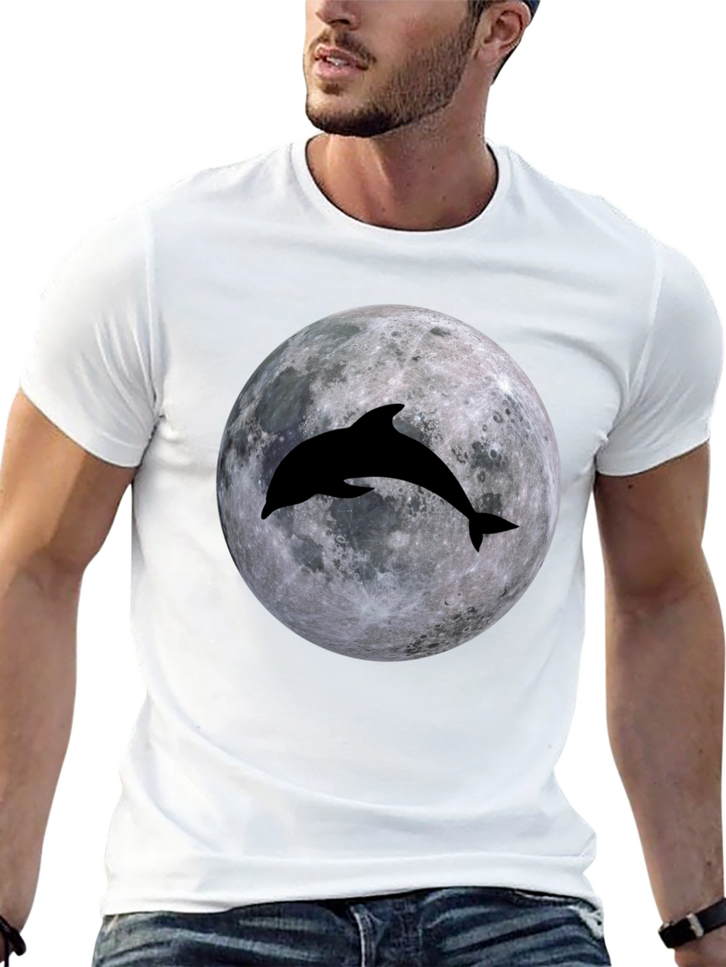Dolphin Moon Graphic T-Shirt - Black
