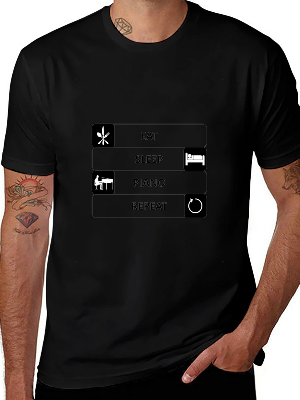 Eat Sleep Piano Repeat Black T-Shirt