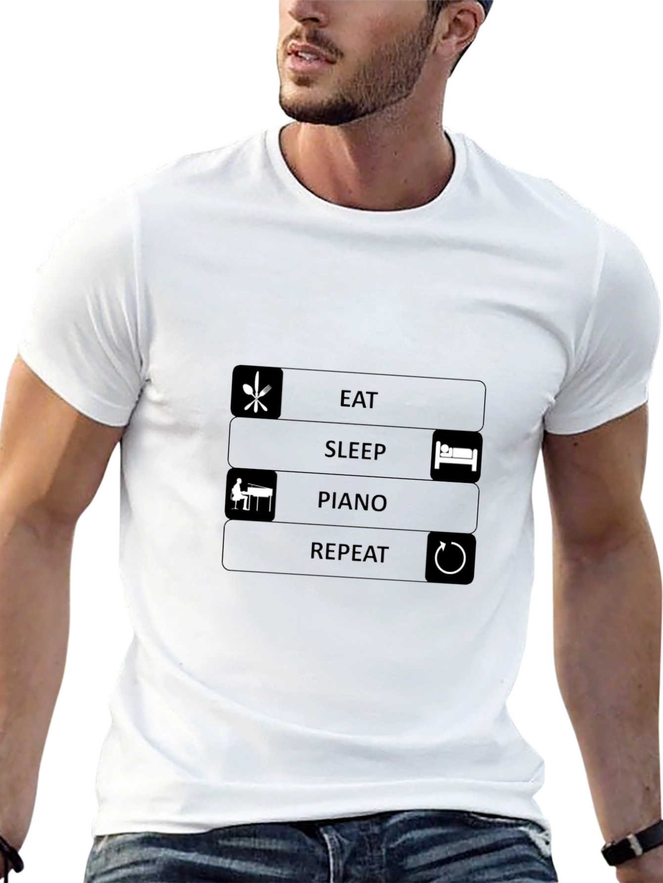 Eat Sleep Piano Repeat Black T-Shirt
