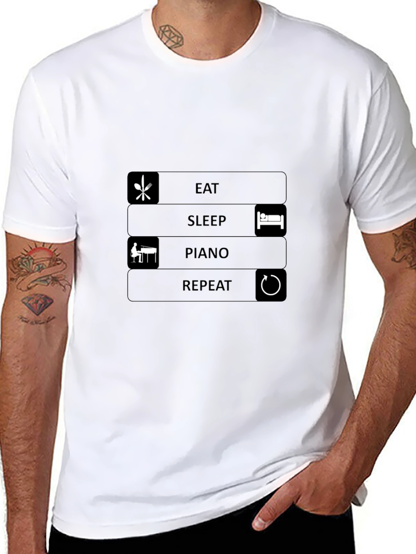 Eat Sleep Piano Repeat Black T-Shirt