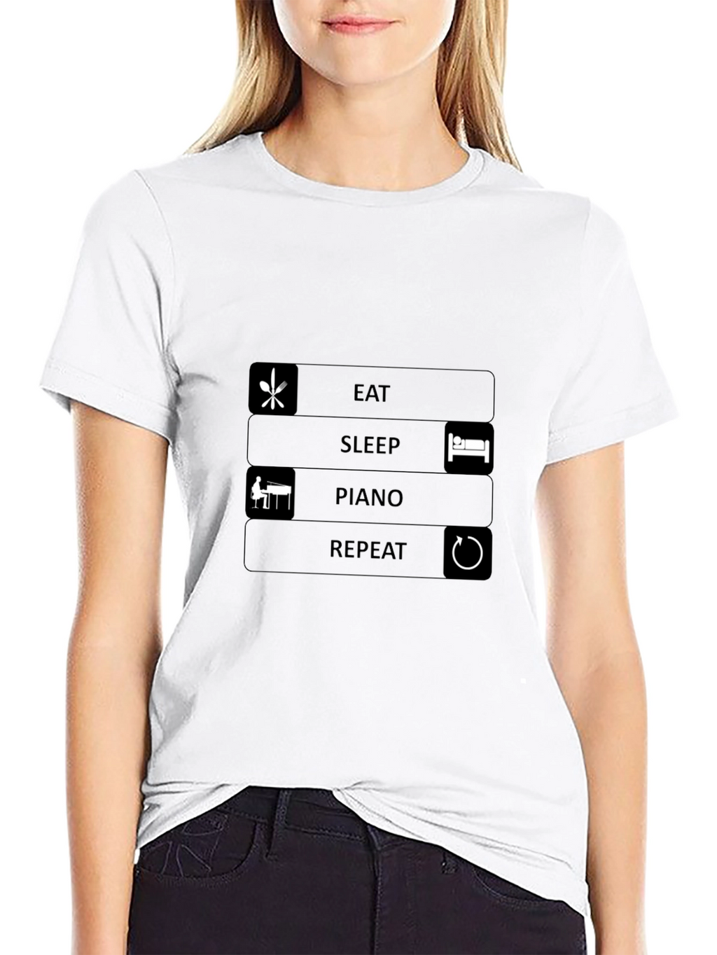 Eat Sleep Piano Repeat Black T-Shirt