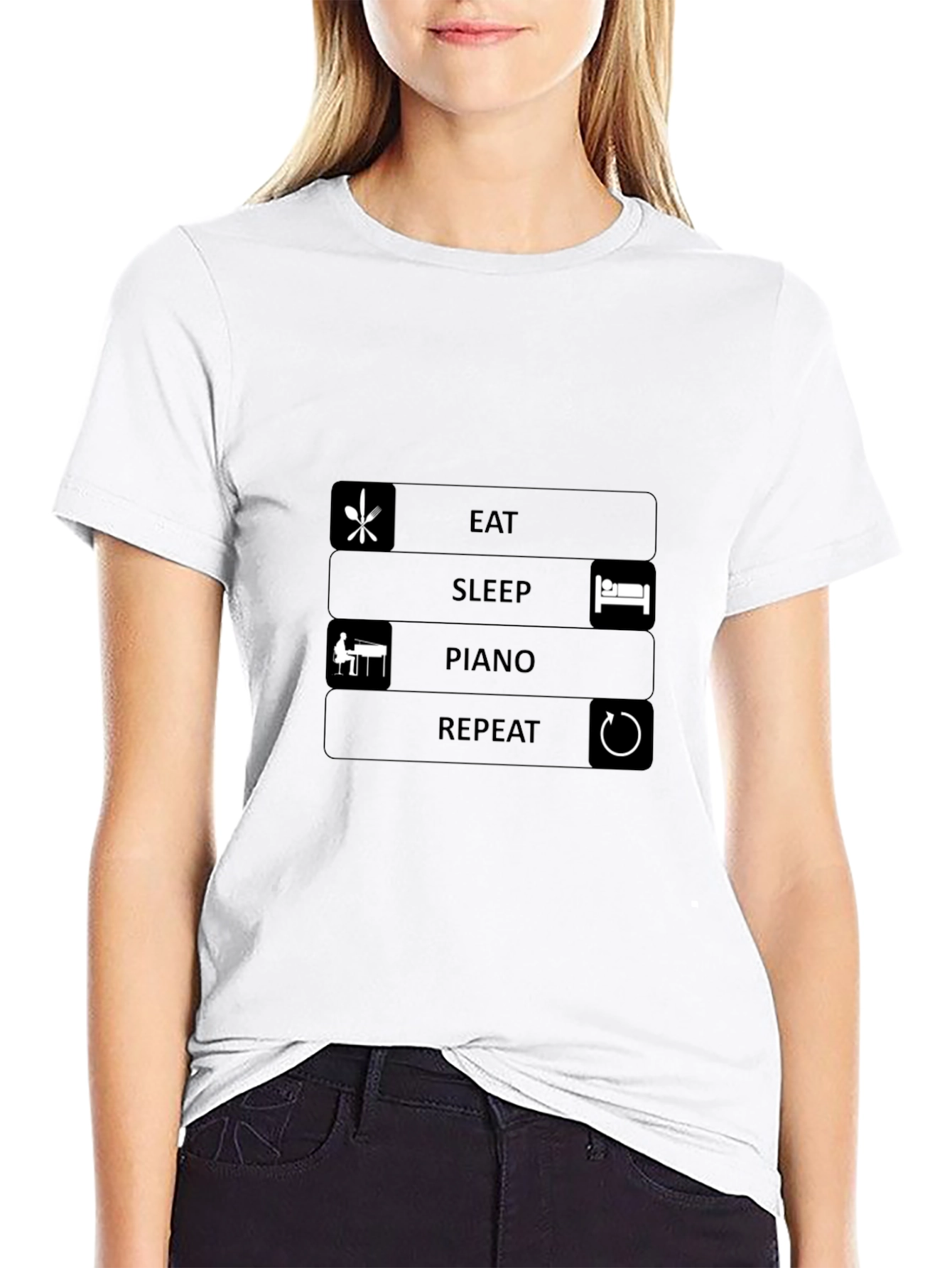 Eat Sleep Piano Repeat Black T-Shirt