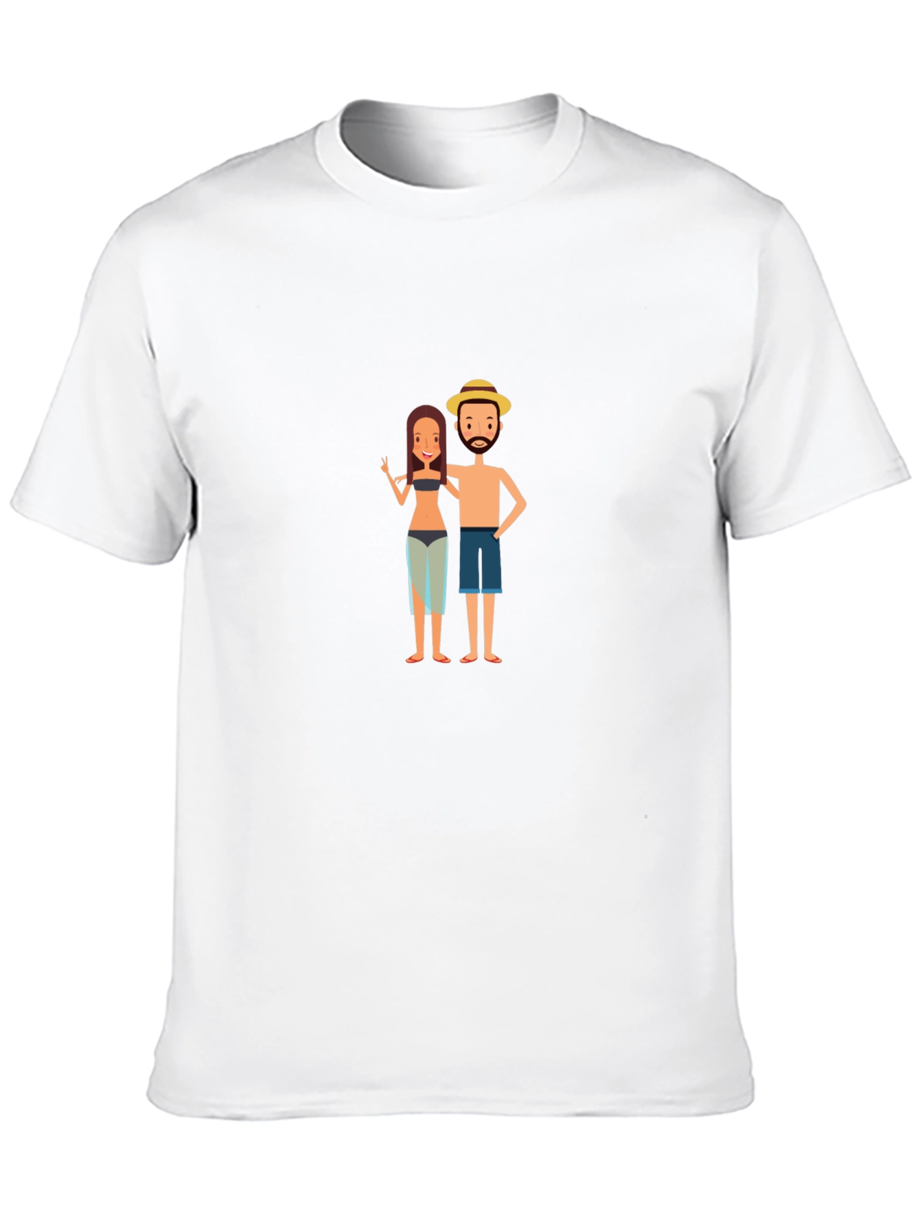 Black Graphic Tee - Tropical Vacation Couple Design