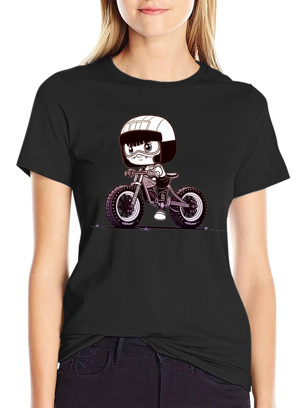 Cartoon Biker Graphic Tee - Black